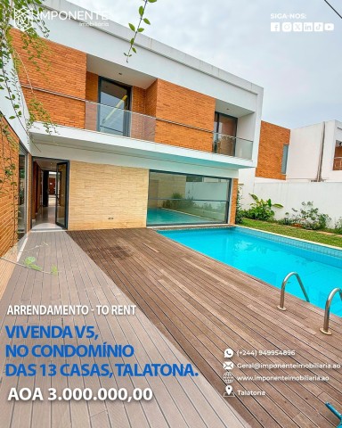 A Venda Luxuosa Vivenda V5 com piscina e anexo, no Condomínio das 13 Casas, Talatona.