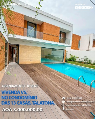 A Venda Luxuosa Vivenda V5 com piscina e anexo, no Condomínio das 13 Casas, Talatona.